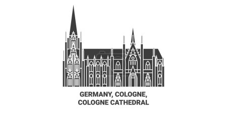 Ilustración de Alemania, Colonia, Catedral de Colonia recorrido hito línea vector ilustración - Imagen libre de derechos