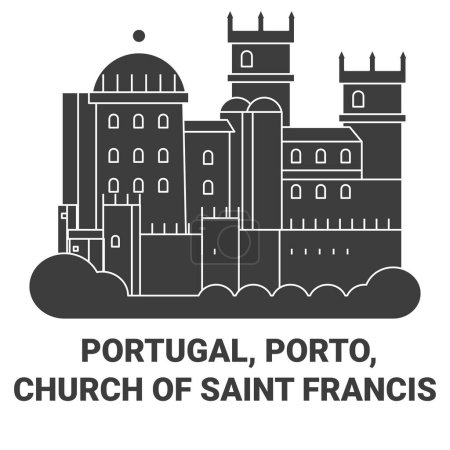Ilustración de Portugal, Oporto, Iglesia de San Francisco viaje hito línea vector ilustración - Imagen libre de derechos