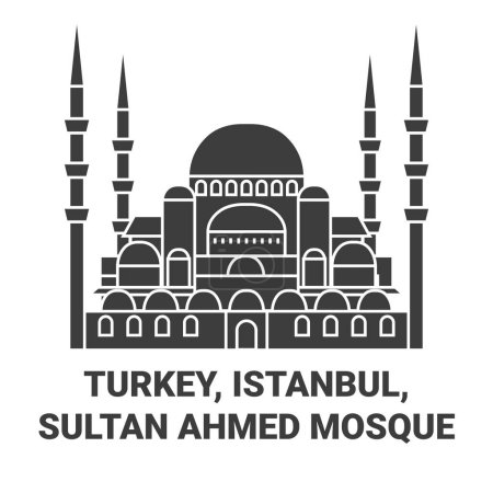 Téléchargez les illustrations : Turquie, Istanbul, Sultan Ahmed Mosquée Voyage illustration vectorielle de ligne historique - en licence libre de droit