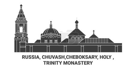 Illustration for Russia, Chuvash,Cheboksary, Holy , Trinity Monastery travel landmark line vector illustration - Royalty Free Image