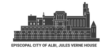 Ilustración de Francia, Ciudad Episcopal de Albi, Jules Verne House, ilustración de vector de línea de referencia de viaje - Imagen libre de derechos