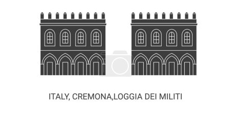 Téléchargez les illustrations : Italie, Crémone, Loggia Dei Militi, illustration vectorielle de ligne de repère de voyage - en licence libre de droit