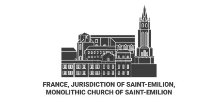 Illustration for France, Jurisdiction Of Saintemilion, Monolithic Church Of Saintemilion travel landmark line vector illustration - Royalty Free Image