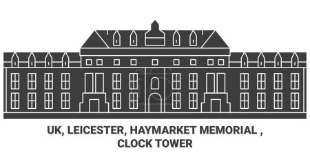 Ilustración de Inglaterra, Leicester, Haymarket Memorial, Reloj Torre de viaje hito línea vector ilustración - Imagen libre de derechos