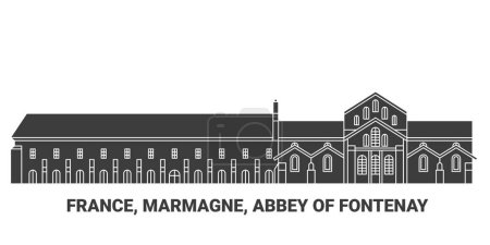 Illustration for France, Marmagne, Abbey Of Fontenay, travel landmark line vector illustration - Royalty Free Image