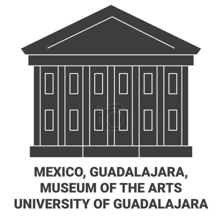 Illustration for Mexico, Guadalajara, Museum Of The Arts University Of Guadalajara travel landmark line vector illustration - Royalty Free Image