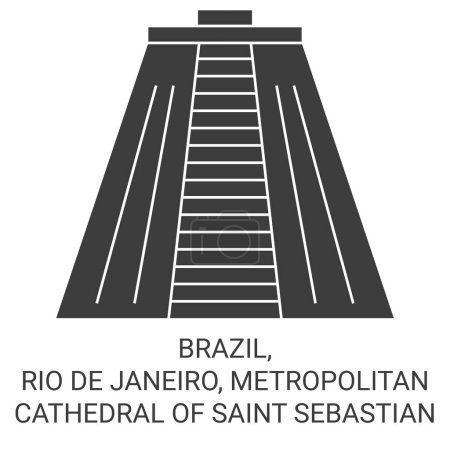 Téléchargez les illustrations : Brésil, Rio De Janeiro, Cathédrale métropolitaine de Saint Sébastien illustration vectorielle de ligne de voyage - en licence libre de droit