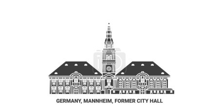 Téléchargez les illustrations : Allemagne, Mannheim, Ancien hôtel de ville illustration vectorielle de ligne de voyage - en licence libre de droit