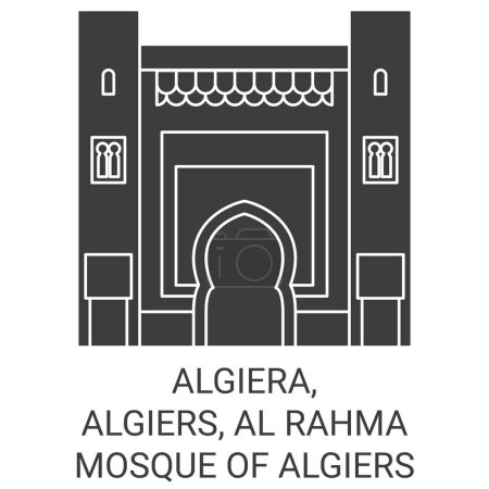 Ilustración de Argel, Argel, Al Rahma Mezquita de Argel recorrido hito línea vector ilustración - Imagen libre de derechos