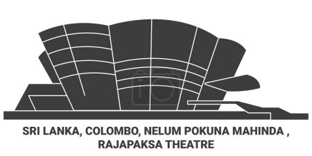 Téléchargez les illustrations : Sri Lanka, Colombo, Nelum Pokuna Mahinda, Rajapaksa Illustration vectorielle de ligne de voyage du théâtre - en licence libre de droit