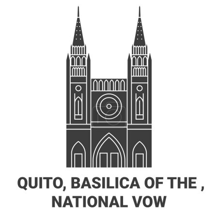Téléchargez les illustrations : Équateur, Quito, Basilique du, Vœu national Voyage illustration vectorielle ligne historique - en licence libre de droit