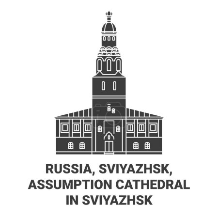 Illustration for Russia, Sviyazhsk, Assumption Cathedral In Sviyazhsk travel landmark line vector illustration - Royalty Free Image