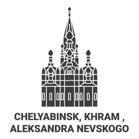 Illustration for Russia, Chelyabinsk, Khram , Aleksandra Nevskogo travel landmark line vector illustration - Royalty Free Image