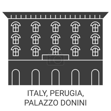 Illustration for Italy, Perugia, Palazzo Donini travel landmark line vector illustration - Royalty Free Image