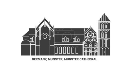 Illustration for Germany, Munster, Munster Cathedral travel landmark line vector illustration - Royalty Free Image