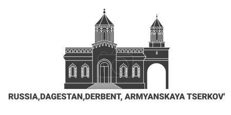 Illustration for Russia,Dagestan,Derbent, Armyanskaya Tserkov, travel landmark line vector illustration - Royalty Free Image