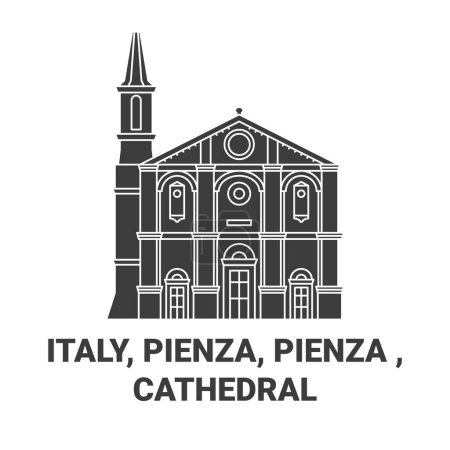 Ilustración de Italia, Pienza, Catedral de viaje hito línea vector ilustración - Imagen libre de derechos