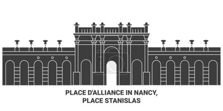 Illustration for France, Place Dalliance In Nancy, Place Stanislas travel landmark line vector illustration - Royalty Free Image