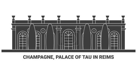 Téléchargez les illustrations : France, Champagne, Palais de Tau à Reims, illustration vectorielle de ligne de repère de voyage - en licence libre de droit