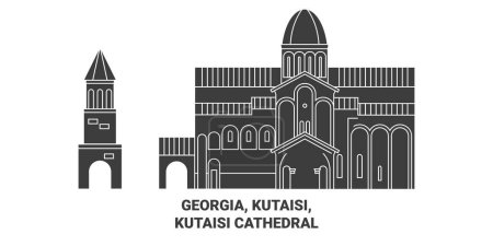 Illustration for Georgia, Kutaisi, Kutaisi Cathedral travel landmark line vector illustration - Royalty Free Image