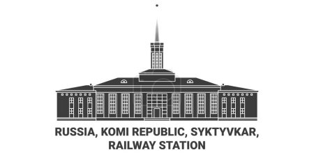 Illustration for Russia, Komi Republic, Syktyvkar, Railway Station travel landmark line vector illustration - Royalty Free Image