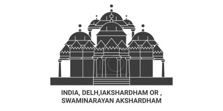 Ilustración de India, Delh, Iakshardham Or, Swaminarayan Akshardham viaje hito línea vector ilustración - Imagen libre de derechos