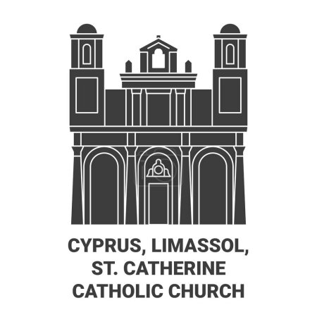 Téléchargez les illustrations : Chypre, Limassol, Sainte-Catherine illustration vectorielle de ligne de voyage de l'église catholique - en licence libre de droit
