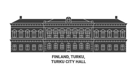 Téléchargez les illustrations : Finlande, Turku, Turku hôtel de ville illustration vectorielle de ligne de voyage historique - en licence libre de droit
