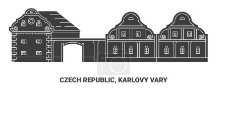 Ilustración de República Checa, Karlovy Vary viaje hito línea vector ilustración - Imagen libre de derechos