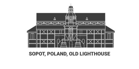Illustration for Poland, Sopot, Old Lighthouse , travel landmark line vector illustration - Royalty Free Image