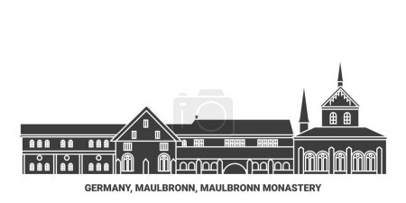 Téléchargez les illustrations : Allemagne, Maulbronn, Monastère de Maulbronn illustration vectorielle de ligne de voyage historique - en licence libre de droit