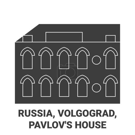 Illustration for Russia, Volgograd, Pavlovs House travel landmark line vector illustration - Royalty Free Image