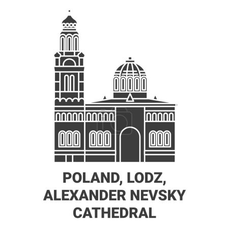 Téléchargez les illustrations : Pologne, Lodz, Alexander Nevsky Cathédrale Voyage illustration vectorielle ligne historique - en licence libre de droit