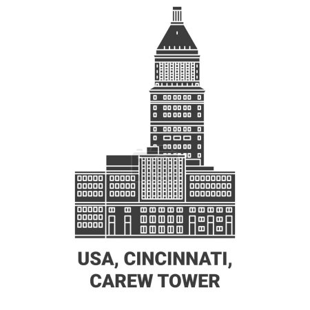 Ilustración de EE.UU., Cincinnati, Carew Tower recorrido hito línea vector ilustración - Imagen libre de derechos