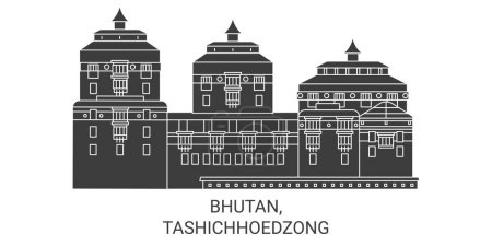 Illustration for Bhutan, Tashichhoedzong travel landmark line vector illustration - Royalty Free Image