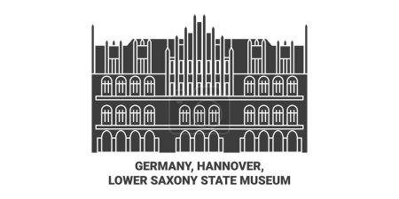Téléchargez les illustrations : Allemagne, Hanovre, Basse-Saxe Musée national Voyage illustration vectorielle ligne historique - en licence libre de droit