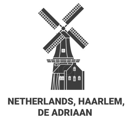 Téléchargez les illustrations : Pays-Bas, Haarlem, De Adriaan illustration vectorielle de ligne de voyage - en licence libre de droit
