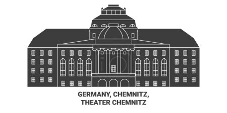 Illustration for Germany, Chemnitz, Theater Chemnitz travel landmark line vector illustration - Royalty Free Image