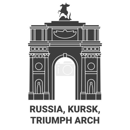 Téléchargez les illustrations : Russie, Koursk, Arc de Triomphe illustration vectorielle de ligne de voyage historique - en licence libre de droit