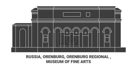 Téléchargez les illustrations : Russie, Orenbourg, région d'Orenbourg, Musée des Beaux-Arts illustration vectorielle de ligne de voyage - en licence libre de droit