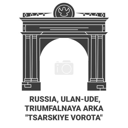 Illustration for Russia, Ulanude, Triumfalnaya Arka Tsarskiye Vorota travel landmark line vector illustration - Royalty Free Image