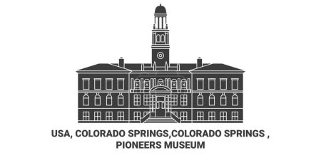 Illustration for Usa, Colorado Springs,Colorado Springs , Pioneers Museum travel landmark line vector illustration - Royalty Free Image