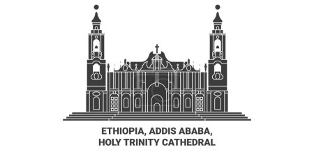 Téléchargez les illustrations : Ethiopie, Addis-Abeba, Cathédrale Sainte-Trinité illustration vectorielle de ligne de voyage - en licence libre de droit