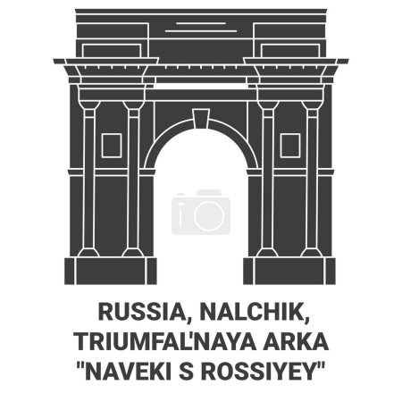 Illustration for Russia, Nalchik, Triumfalnaya Arka Naveki S Rossiyey travel landmark line vector illustration - Royalty Free Image