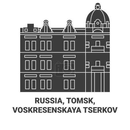 Téléchargez les illustrations : Russie, Tomsk, Voskresenskaya Tserkov Voyage illustration vectorielle ligne historique - en licence libre de droit