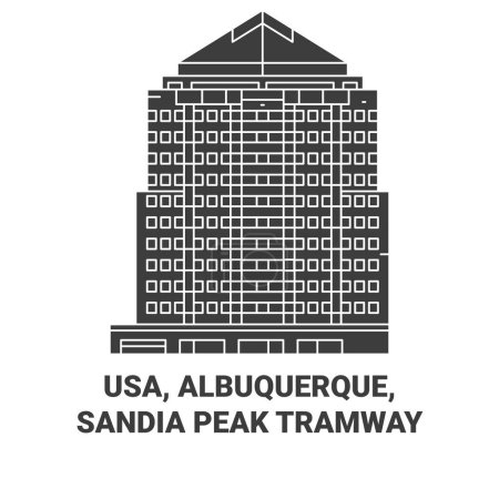Ilustración de EE.UU., Albuquerque,, Sandia Peak Tranvía recorrido hito línea vector ilustración - Imagen libre de derechos