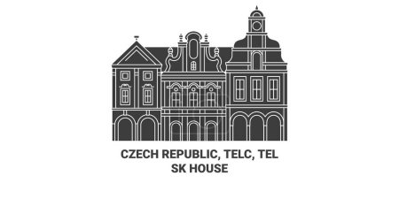 Ilustración de República Checa, Telc, Telsk Casa de viaje hito línea vector ilustración - Imagen libre de derechos