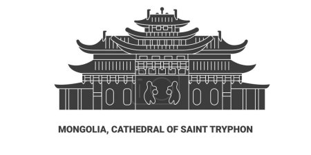 Illustration for Mongolia, Cathedral Of Saint Tryphon, travel landmark line vector illustration - Royalty Free Image