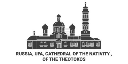 Téléchargez les illustrations : Russie, Oufa, Cathédrale de la Nativité, de l'illustration vectorielle de ligne de voyage Theotokos - en licence libre de droit