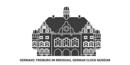 Illustration for Germany, Freiburg Im Breisgau, German Clock Museum travel landmark line vector illustration - Royalty Free Image